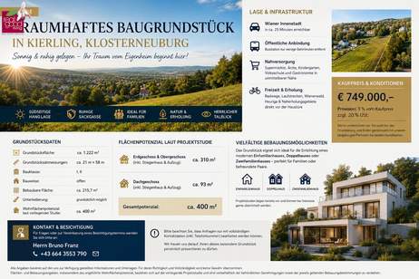 Traumhaftes Baugrundstück in Kierling, Klosterneuburg – sonnige Ruhelage mit großem Entwicklungspotenzial, Grund und Boden-kauf, 749.000,€, 3400 Tulln