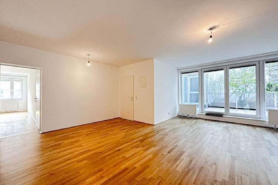 NUSSDORFER PLATZ, GREINERGASSE, gepflegte 74 m2 Neubau mit 22 m2 Terrasse, 2 Zimmer, Komplettküche, Parketten, Wannenbad, Garagenplatz, Wohnung-miete, 1.123,35,€, 1190 Wien 19., Döbling