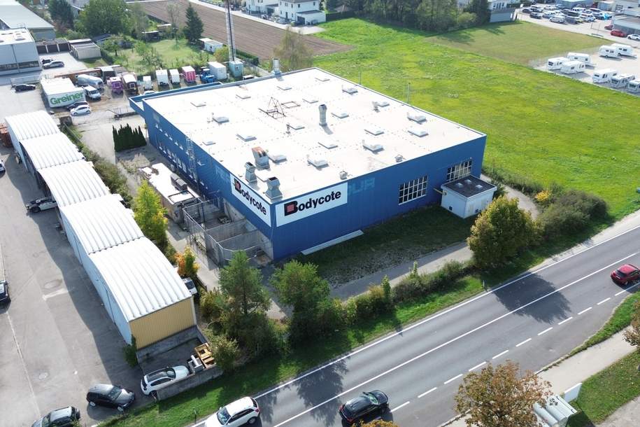 Lager-/Produktionshalle mit Büro in Toplage direkt an der B 1 mit 2500 KVA Stromleistung und Hausbrunne, Gewerbeobjekt-miete, 4614 Wels-Land