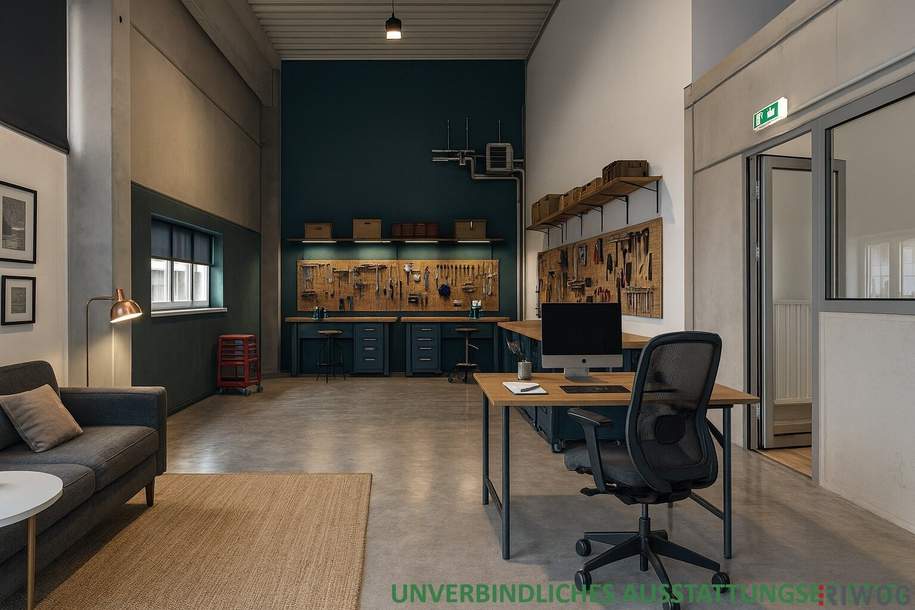 Ebenerdige Halle | modernes, repräsentatives Gelände | nutzbar als Werkstatt, Lager oder Büro | beheizt &amp; mit Wasseranschluss, Gewerbeobjekt-miete, 14,00,€, 2100 Korneuburg