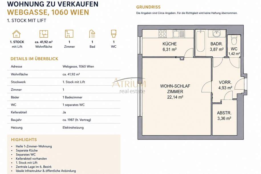 Nur 100m zur Mariahilfer Straße | Charmante 42m² Wohnung mit Lift &amp; U-Bahn-Nähe, Wohnung-kauf, 229.000,€, 1060 Wien 6., Mariahilf