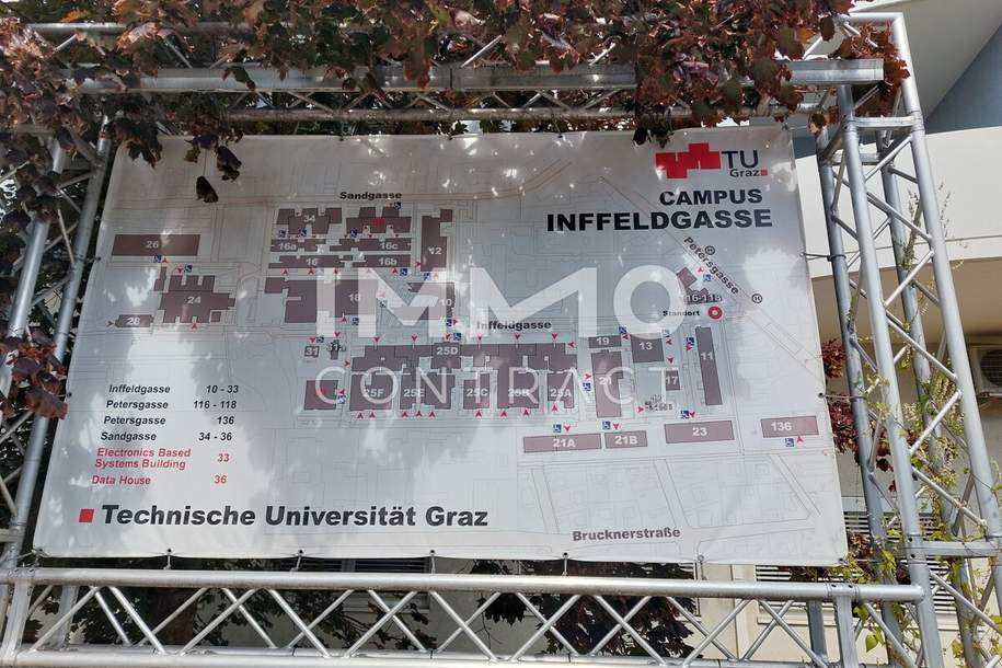 GELEGENHEIT DIREKT AM TU-CAMPUS INFFELDGASSE: 2-ZIMMERWOHNUNG MIT LOGGIA, Wohnung-miete, 730,00,€, 8010 Graz(Stadt)