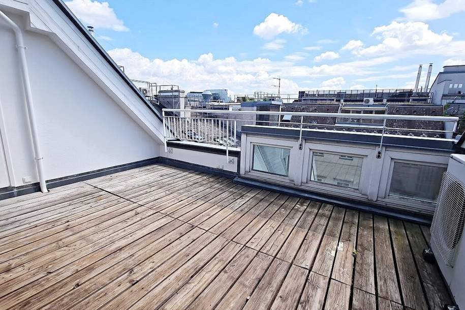 ZELINKAGASSE, DACHGESCHOSS, klimatisierte 157 m2 Maisonette mit 18 m2 Terrasse, 4 Zimmer, Küche, Wintergarten, 2 Bäder, Börse-Nähe, Wohnung-miete, 3.399,96,€, 1010 Wien 1., Innere Stadt