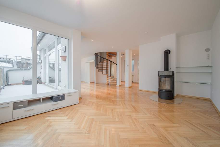 Befristete luxuriöse Dachgeschosswohnung im Stilaltbau - Blick über die Dächer Wien's - ab 1.1.25, Wohnung-miete, 2.062,14,€, 1030 Wien 3., Landstraße