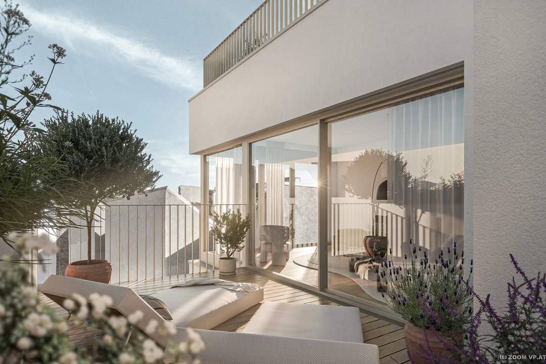 4-Zimmer Erstbezug mit 18 m² Terrasse und 28 m² Dachterrasse, direkt am Naschmarkt