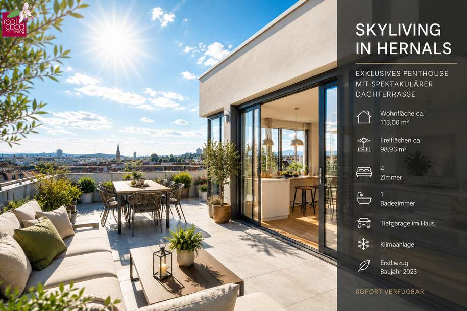EXKLUSIVES PENTHOUSE MIT DACHTERRASSE & PANORAMABLICK + ERSTBEZUG IN HERNALS Wohnen über den Dächern Wiens, Wohnung-kauf, 1.250.000,€, 1170 Wien 17., Hernals
