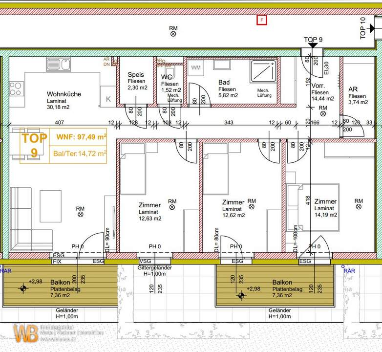 Neubau 4 Zimmer Warm mit 2 Balkonen, inkl. BK und 2 PKW-Stellplätzen