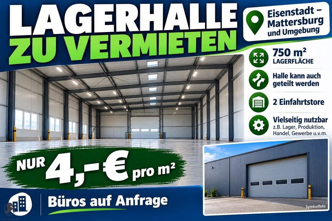 !!! Gepflegte Lagerhalle mit ca.800m² - Nähe Mattersburg zu vermieten.