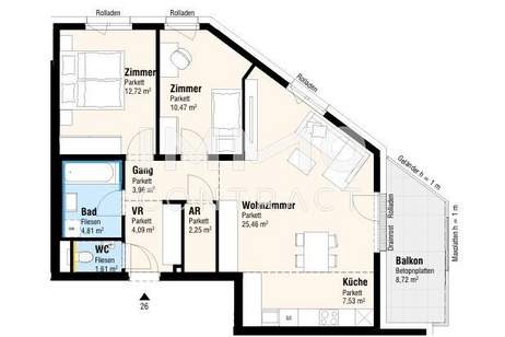 3 Zimmer Neubauwohnung im Grünen, Wohnung-kauf, 343.000,€, 2326 Bruck an der Leitha
