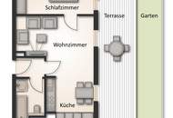 modern, hell, ruhig: 2 Zimmer + Terrasse + Eigengarten hofseitig + Garagenplatz + zentrale Lage in Meidling
