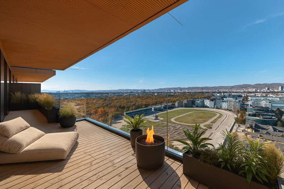 Leben wie im Luxus-Hotel mit Roof-Top-Pool und Concierge-Service - Unverbaubarer Weitblick über den Grünen Prater vom 25. Stock, Wohnung-kauf, 1.790.000,€, 1020 Wien 2., Leopoldstadt