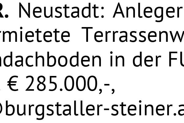 Anlegerhit! Gut vermietete Terrassenwohnung mit Rohdachboden in der FUZO, ca. 129 m². € 28, Gewerbeobjekt-kauf, 285.000,€, 2700 Wiener Neustadt(Stadt)