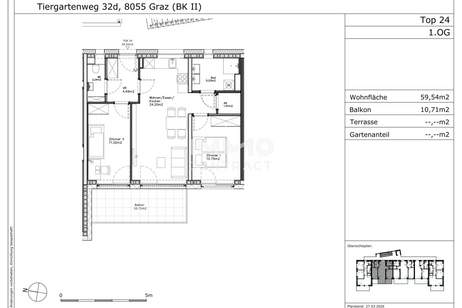 Erstbezug 01.10.2026: Geförderte 3 Zimmer Wohnung mit Balkon - Tiergartenweg 32d - Top 32d, Wohnung-miete, 569,81,€, 8055 Graz(Stadt)