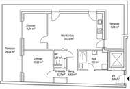 GRAZ - Gries - PENTHOUSE mit Flussblick und 3 Zimmern - NEU 76m² + 35m² MegaTerrasse im 4.OG - Nähe Augarten - Honorarfrei - 8,5% Baustart AKTION