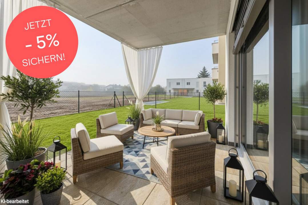 Jetzt 379.000,- statt 399.000,-! Für Familien & Gartenliebhaber: Mehr als 110 m² private Außenfläche | 3 Zimmer, separater Schrankraumbereich | Provisionsfrei & bezugsfertig