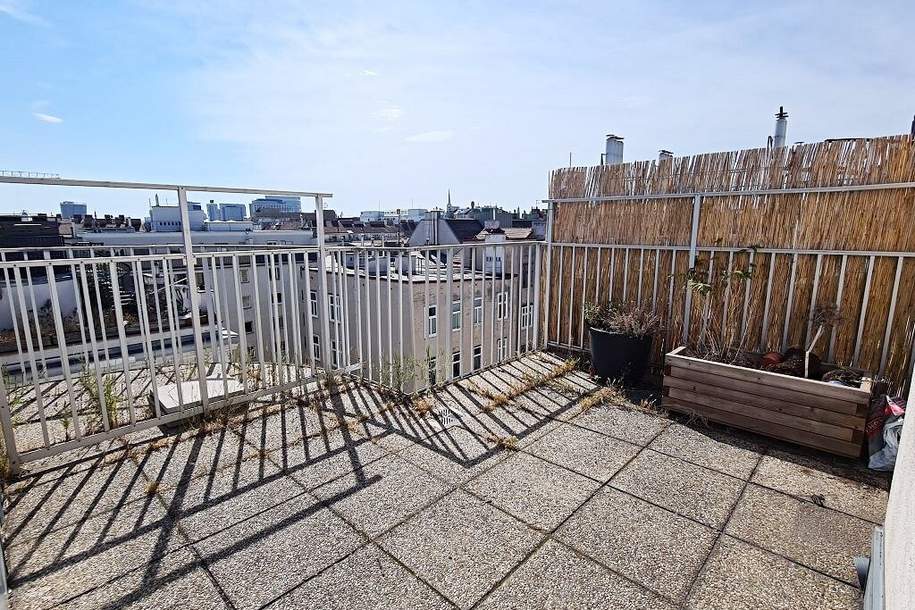 TERRASSENHIT, DACHGESCHOSS, 81 m2 Maisonette mit 12 m2 Terrasse, 3 Zimmer, Küche, Galerie, Wannenbad, Augarten-Nähe, Wohnung-miete, 1.340,97,€, 1020 Wien 2., Leopoldstadt