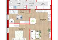 Wohnbaugeförderte 3,5-Zimmer DG Wohnung (Energieklasse B/A+) mit 12m² Balkon, Eigengarten u. 2 Parkplätzen