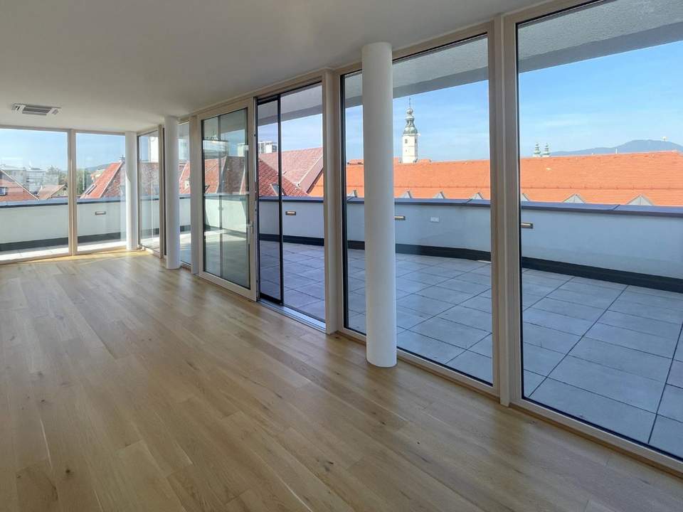 Erstbezug: Exklusives, modernes Penthouse mit ca. 90 m² Terrasse in der Klagenfurter Innenstadt