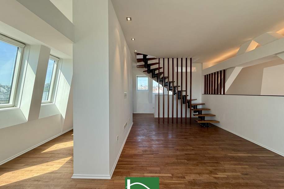 Exklusive 4-Zimmer-Dachgeschoss Maisonette Wohnung mit Terrasse und Aufzug direkt ins Penthouse — 1060 Wien. - WOHNTRAUM, Wohnung-miete, 4.411,79,€, 1060 Wien 6., Mariahilf