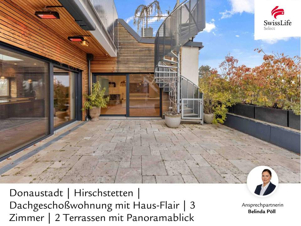 Donaustadt | Hirschstetten | Dachgeschoßwohnung mit Haus-Flair | 3 Zimmer | 2 Terrassen mit Panoramablick
