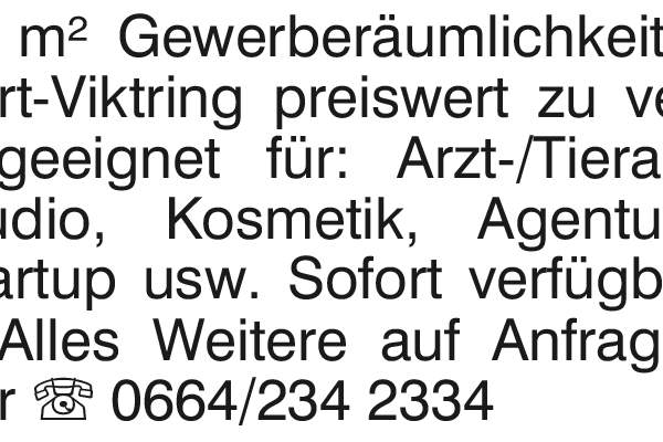 CA. 100 m² Gewer be räum lich keit in 9073, Gewerbeobjekt-miete, 9073 Klagenfurt(Stadt)