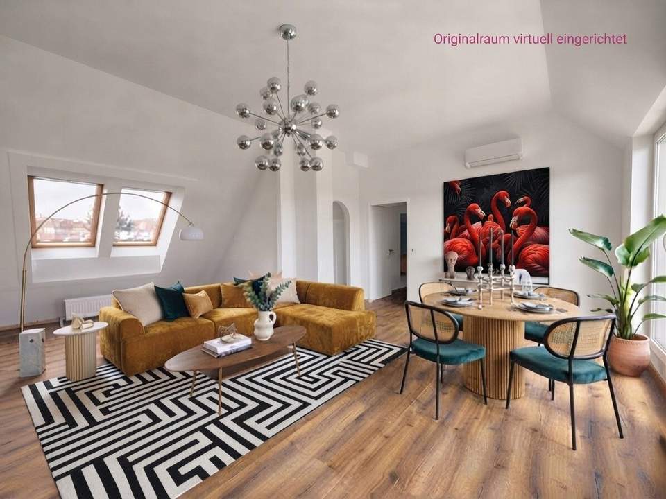 LUXURIÖSE DG-WOHNUNG MIT GROSSER TERRASSE UND KLIMAANLAGE NÄHE POSTSPORTPLATZ