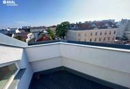 Dachausbau, ca. 40 m² Wohnsalon, 2 Schlafzimmer und ca. 6,5 m² Eckterrasse