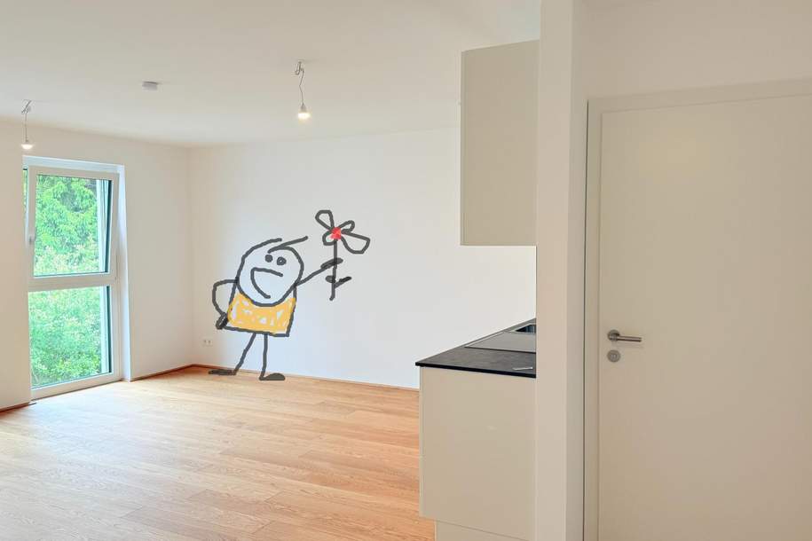 Tolle Wohnung statt Hinterholz, in deckengekühlter Ruhelage ca. 53m2 (weitere 2 Zimmer mit Balkon frei), Stellplatz möglich und erwünscht!!, Wohnung-miete, 962,21,€, 1220 Wien 22., Donaustadt