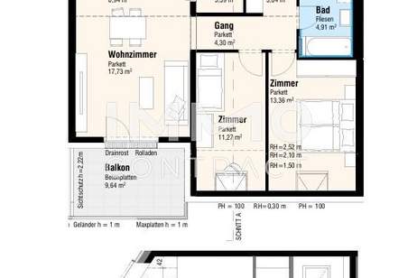 3 Zimmer Neubauwohnung im Grünen, Wohnung-kauf, 343.000,€, 2326 Bruck an der Leitha