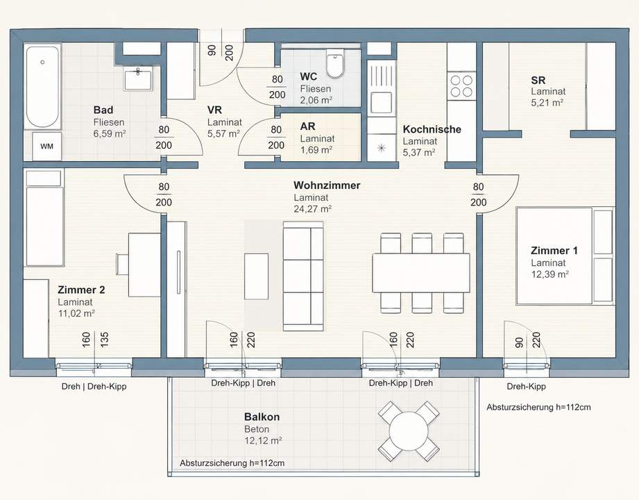 Großzügige 3-Zimmer-Wohnung mit Balkon