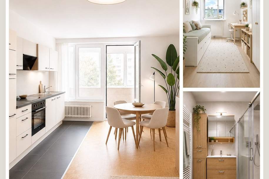Erstbezug - Innenhof-Grünruhelage nur 350m zur U3: moderne 3-Zimmer, XXL-Regendusche, Loggia, Wohnung-miete, 1.307,00,€, 1160 Wien 16., Ottakring