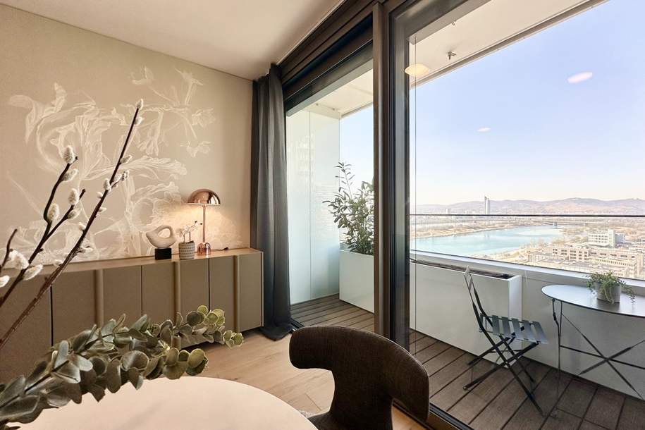 DANUBE FLATS | Möblierte 1,5-Zimmer-Wohnung mit Wienblick im 23. Stock | Fitness | Wellness | Pool, Wohnung-miete, 1.949,01,€, 1220 Wien 22., Donaustadt