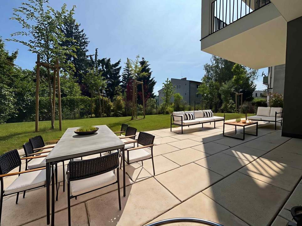 PROVISIONSFREI! Exklusives Wohnerlebnis am Flötzersteig, 1140: Sonnige, wunderschöne 3-Zimmer GARTENWOHNUNG mit 3 Terrassen! ERSTBEZUG!