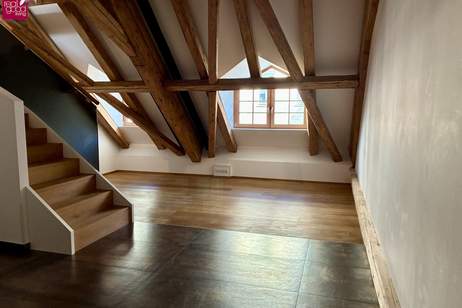 Außergewöhnliche 4-Zimmer-Dachgeschosswohnung im topsanierten Altbau – Galerie, sichtbare Holzbalken & Terrasse beim Karmelitermarkt, Wohnung-miete, 2.588,66,€, 1020 Wien 2., Leopoldstadt