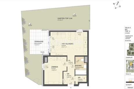 KREMSER WOHNDOMIZIL2Zi- 52qm- Gartenwohnung, Lift, Tiefgarage, in beliebter Grünruhelage, Wohnung-kauf, 265.000,€, 3500 Krems an der Donau(Stadt)
