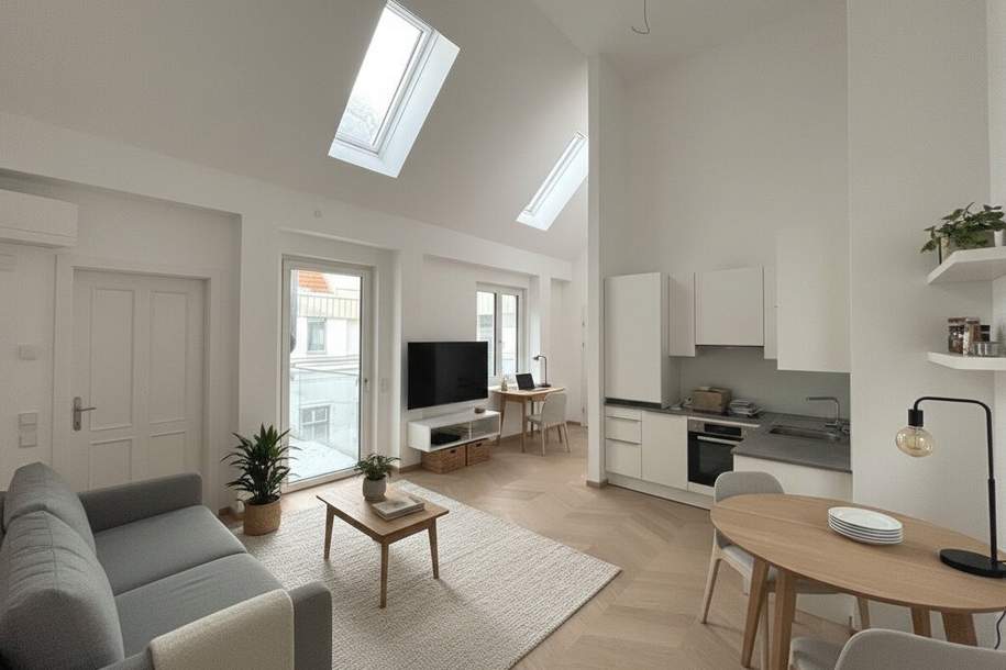 1010 Modernes 2-Zimmer DG mit Balkon und eigener Dachterrasse in Toplage!, Wohnung-miete, 1.392,31,€, 1010 Wien 1., Innere Stadt