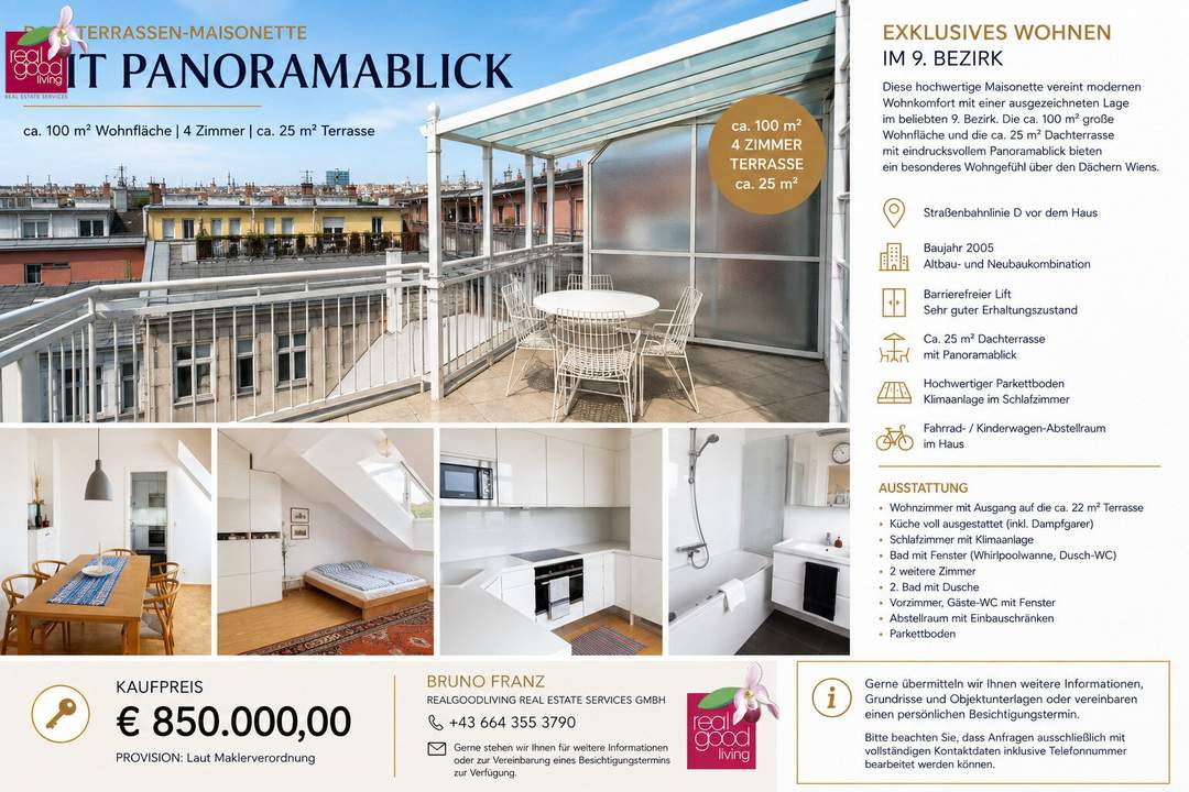 Dachterrassen-Maisonette mit Panoramablick, 4 Zimmer in 1090 Wien