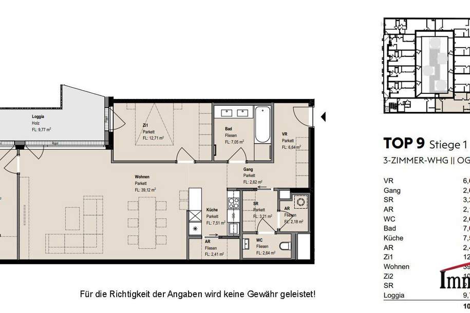 TOPLAGE und ERSTBEZUG: Hofseitige, moderne 3-Zimmerwohnung mit großer Loggia! Besichtigung ab Ende Jänner/Anfang Februar 2025 - Vormerkung schon jetzt möglich!, Wohnung-miete, 2.794,70,€, 1070 Wien 7., Neubau