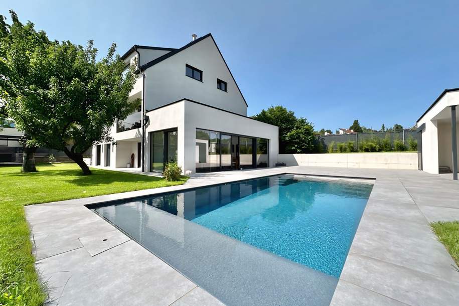 Schicke moderne Villa in Brunner Bestlage mit Skylineblick auf Wien I Salzwasserpool I Designerküche I Lift uvm., Haus-kauf, 1.790.000,€, 2345 Mödling