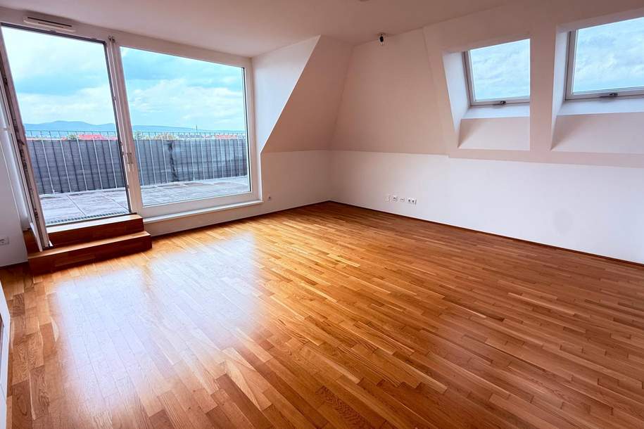 Kompakte 3-Zimmer-DG-Wohnung mit MEGA-WEST-TERRASSE (23m²) nahe Akademiepark, Wohnung-miete, 998,00,€, 2700 Wiener Neustadt(Stadt)
