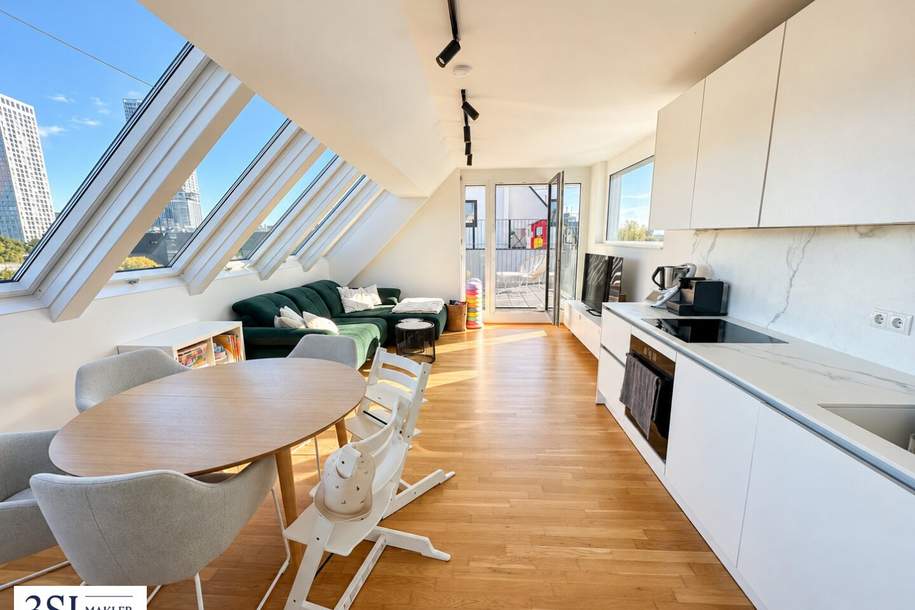 Lichtdurchflutete 3-Zimmer-Dachgeschoss-Maisonette mit großzügigen Terrassen & Panoramablick nahe Alte Donau, Wohnung-kauf, 594.900,€, 1220 Wien 22., Donaustadt