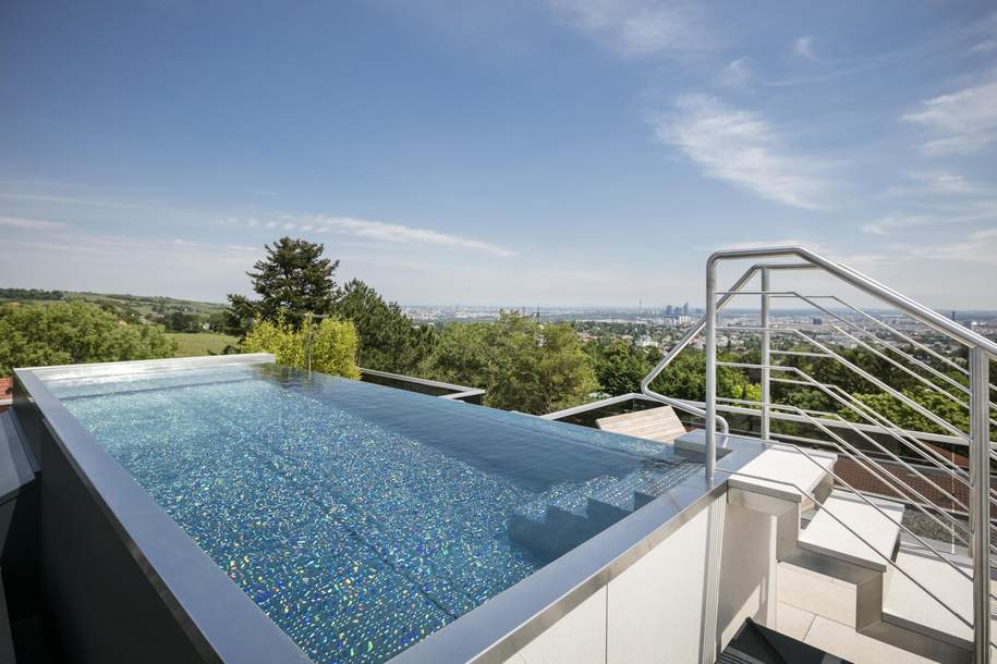 LUXUS PENTHOUSE IN GRINZING MIT UNVERGLEICHLICHEM BLICK AUF WIEN, GROSSZÜGIGEN TERRASSEN UND SWIMMINGPOOL., Wohnung-kauf, 6.900.000,€, 1190 Wien 19., Döbling