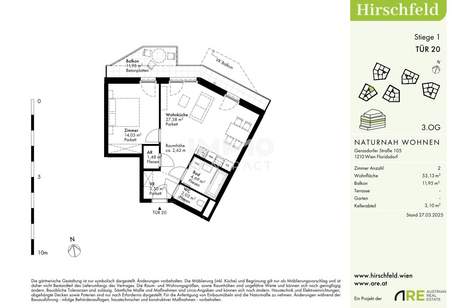 Provisionsfrei von der Sonne geküsst! U1 Leopoldau in der Nähe - 2 Zimmer Balkonwohnung ERSTBEZUG, Wohnung-kauf, 270.000,€, 1210 Wien 21., Floridsdorf