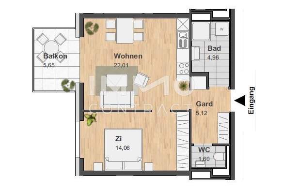 MIETAKTION - ABENDSONNE BIS ZUM SCHLUSS - 2-ZIMMERWOHNUNG MIT TOPAUSSTATTUNG IM NEUEN REININGHAUS, Wohnung-miete, 729,00,€, 8020 Graz(Stadt)