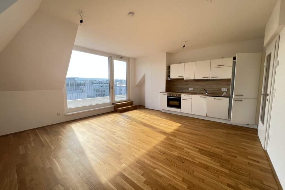 3-ZIMMER DACHGESCHOSSHIT MIT TERRASE UND WEITBLICK! - inkl. Küche, Parkettboden, uvm. - *Garagenanmietung möglich*, Wohnung-miete, 995,00,€, 2700 Wiener Neustadt(Stadt)