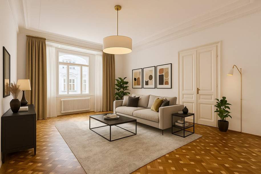 Erstbezug nach Sanierung - Stilaltbauwohnung mit kleinem Balkon, Wohnung-miete, 2.994,00,€, 1010 Wien 1., Innere Stadt