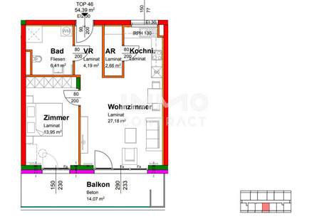 KREMSER WOHNKONZEPT - TOP46/3.OG 2ZI-O-Balkonwohnung € 200.218,07 + TG € 17.580,87 > Gesamtkaufpreis € 217.798,94, Wohnung-kauf, 197.042,€, 3500 Krems an der Donau(Stadt)