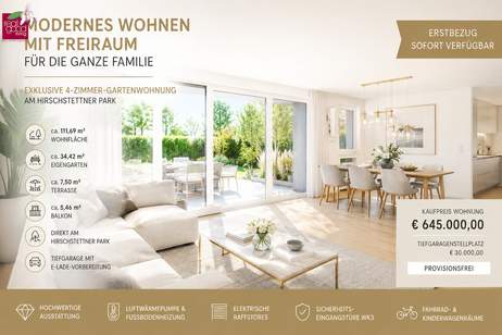 4-ZIMMER-FAMILIENTRAUM MIT GARTEN, TERRASSE &amp; BALKON auf zwei Etagen, PROVISIONSFREIER ERSTBEZUG IN 1220 WIEN, Wohnung-kauf, 645.000,€, 1220 Wien 22., Donaustadt