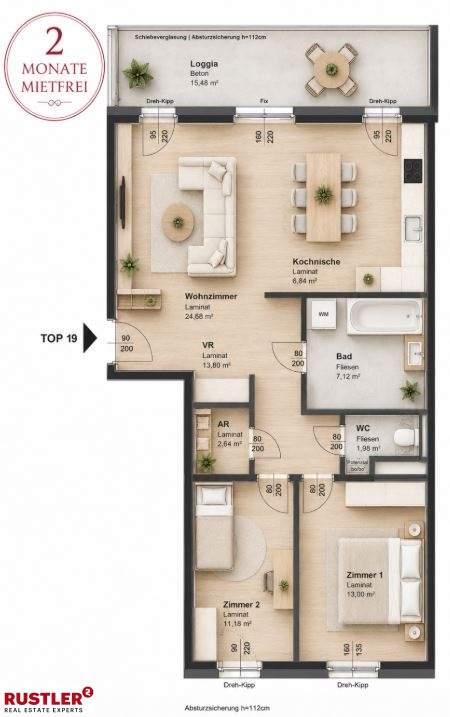 2 MONATE MIETFREI | Helle 3-Zimmer-Wohnung mit Loggia