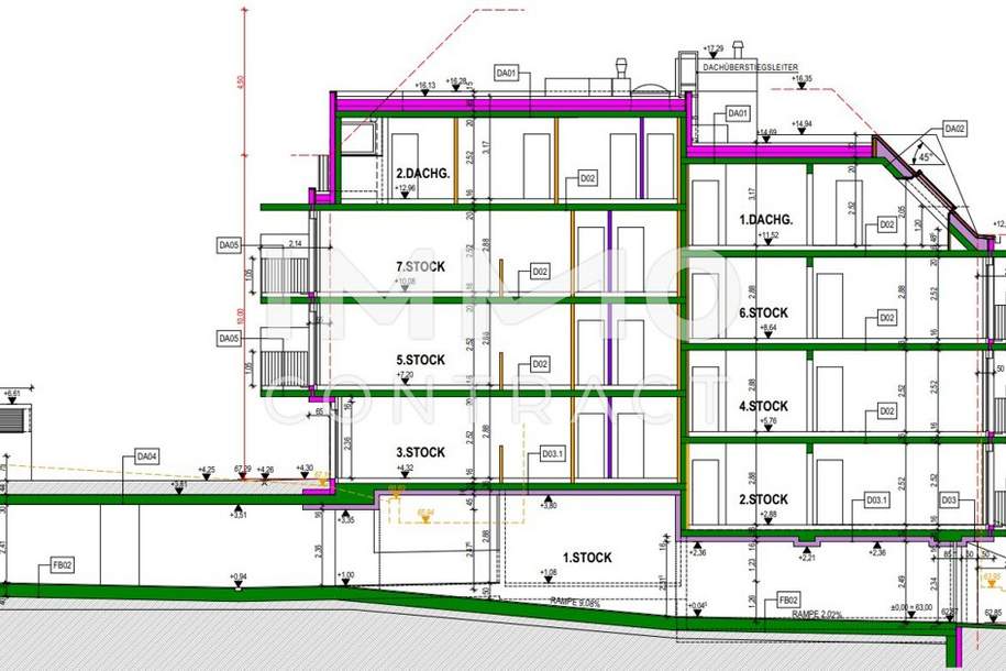 Bauträger- Baurechtsliegenschaft mit Baubewilligung für Mehrparteienhaus mit 1304m² NWFL, BKII, 10,5m, Grund und Boden-kauf, 2.200.000,€, 1190 Wien 19., Döbling